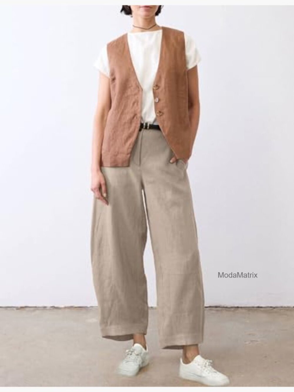 Wide Leg Linen-Blend Pants in Taupe by - Picture 4 of 7